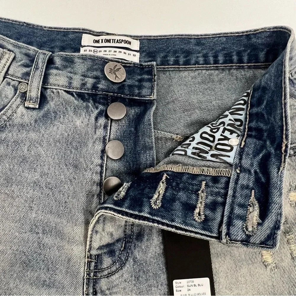 One Teaspoon Le Wolves Distressed Cutoff Jean Shorts High Rise Size 24 US 2 NEW